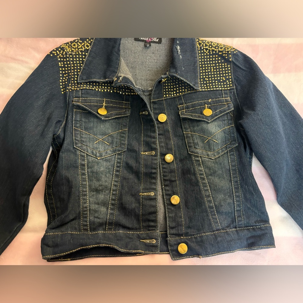 Gold Rhinestone Denim Jacket - Picture 5 of 10